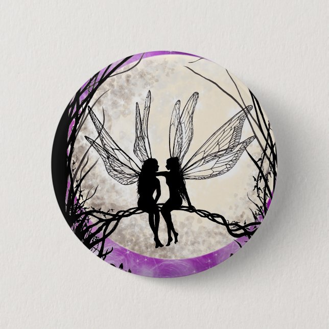 Badge Rond 5 Cm Silhouette féerique crépusculaire de fée d'insigne (Devant)