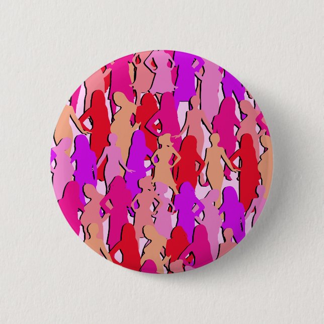 Badge Rond 5 Cm Silhouette féminine rose (Devant)