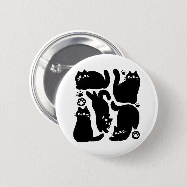 Badge Rond 5 Cm Silhouettes de chat noir - Design Feline mignon (Devant & derrière)