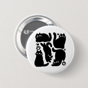 Badge Rond 5 Cm Silhouettes de chat noir - Design Feline mignon