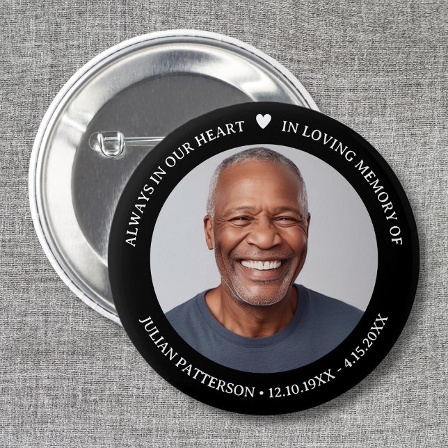 Badge Rond 5 Cm Simple coeur Photo Funéraire Garde-mémoire (Créateur téléchargé)