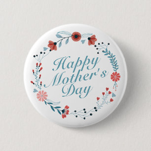 Badge Rond 5 Cm Simple Joyeux Bouton de couronne fleurie Fête des