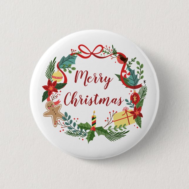 Badge Rond 5 Cm Simple Merry Christmas Wreath | Bouton d'épingle (Devant)