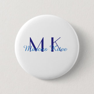 Badge Rond 5 Cm simple minimal monogram personalized name blue ret