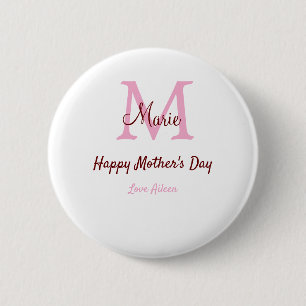 Badge Rond 5 Cm simple minimum de jour mère monogramme nom rose te