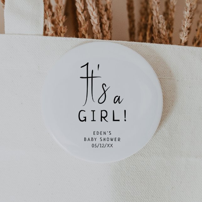 Badge Rond 5 Cm Simple moderne Baby shower neutre C'est une fille (Créateur téléchargé)