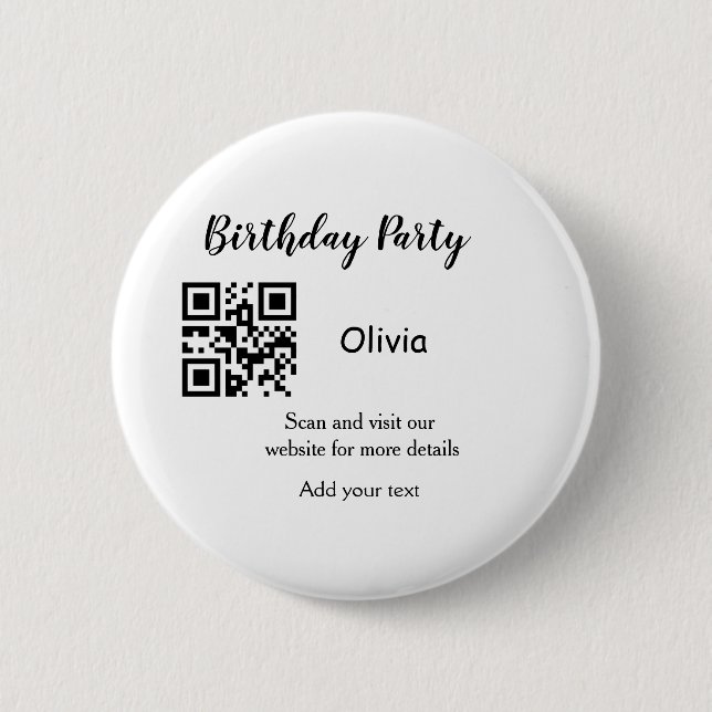 Badge Rond 5 Cm Simple site de fête d'anniversaire code-barres QR  (Devant)