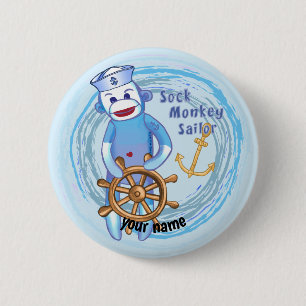 Badge Rond 5 Cm Singe Chaussette Marin