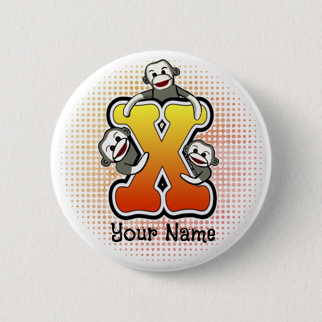 Badge Rond 5 Cm Singe chaussette Monogram X (Devant)