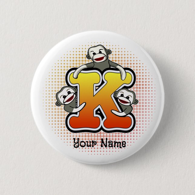 Badge Rond 5 Cm Singe Chaussette Monogramme K  (Devant)