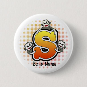 Badge Rond 5 Cm Singe chaussette monogrammé S