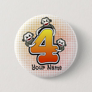 Badge Rond 5 Cm Singe Chaussette Numéro 4