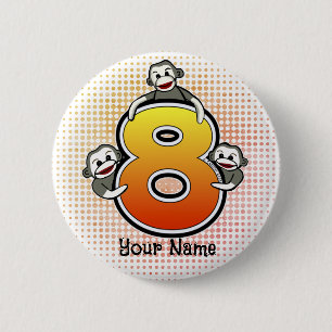Badge Rond 5 Cm Singe Chaussette Numéro 8