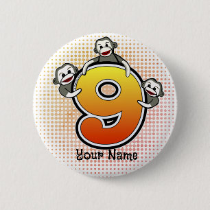 Badge Rond 5 Cm Singe Chaussette Numéro 9