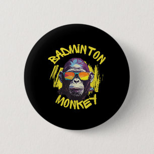 Badge Rond 5 Cm Singe de badminton avec raquette navette jungle sp