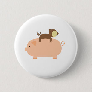 Badge Rond 5 Cm Singe de bébé montant vers l'arrière sur un por