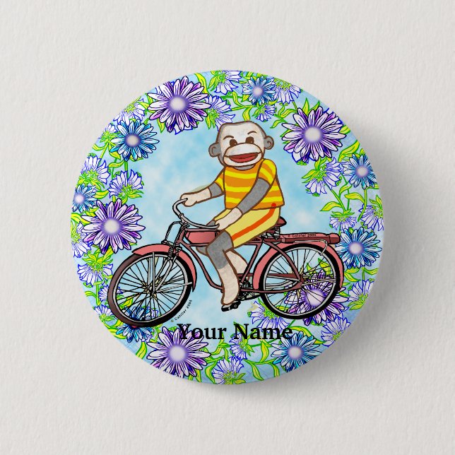 Badge Rond 5 Cm Singe de cheval à pédales (Devant)