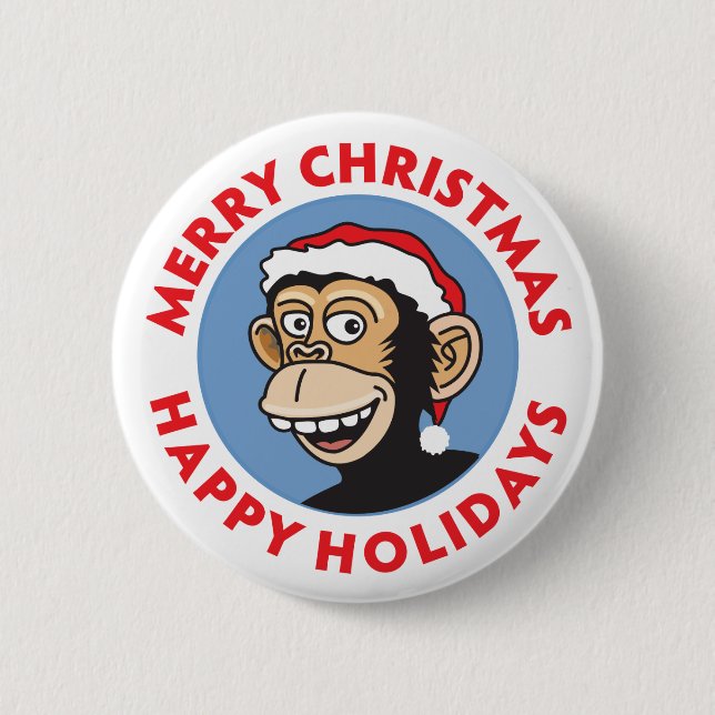 Badge Rond 5 Cm Singe de Noël de Père Noël (Devant)