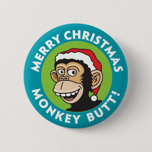 Badge Rond 5 Cm Singe de Noël de Père Noël