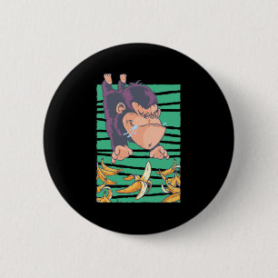 Badge Rond 5 Cm Singe Mignon Avec Des Bananes
