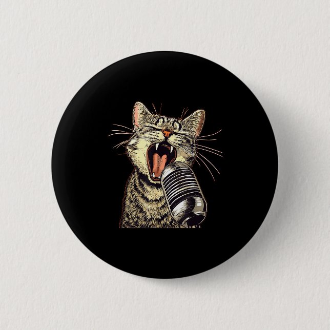 Badge Rond 5 Cm Singing Cat With Karaoke Mic Costume  (Devant)