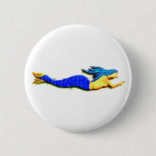 Badge Rond 5 Cm sirène à queue bleue
