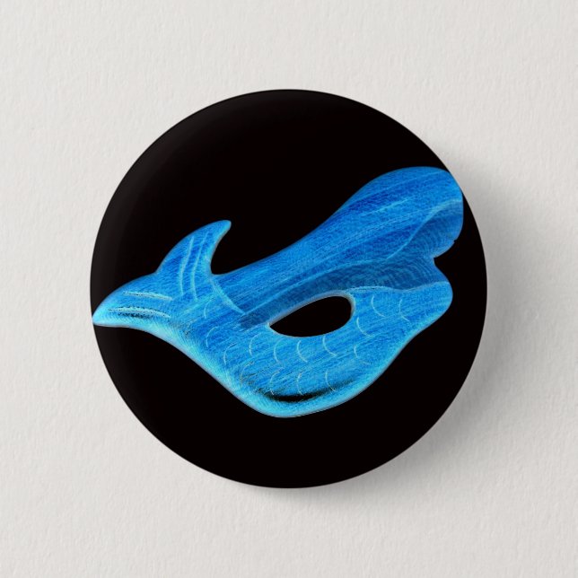 Badge Rond 5 Cm sirène bleue sur bouton noir (Devant)