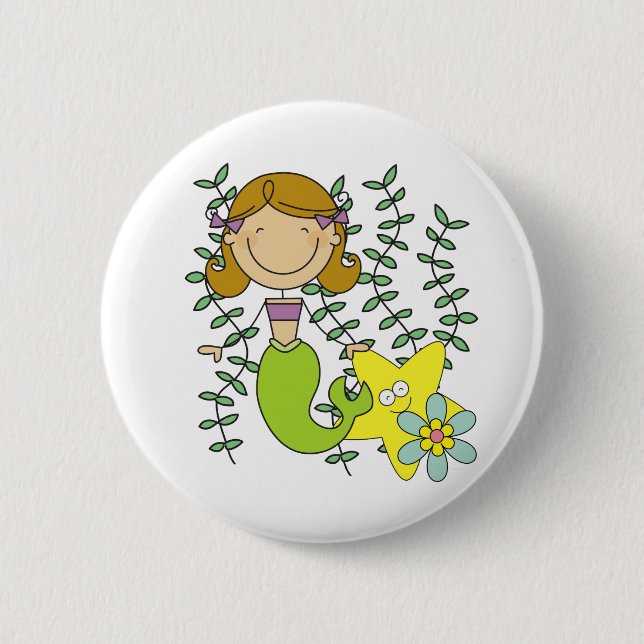 Badge Rond 5 Cm Sirène d'une chevelure de Brown (Devant)