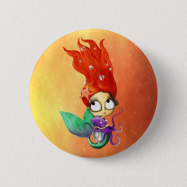 Badge Rond 5 Cm Sirène Éffrayante avec pieuvre (Devant)