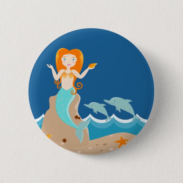 Badge Rond 5 Cm Sirène et dauphins sous la mer (Devant)