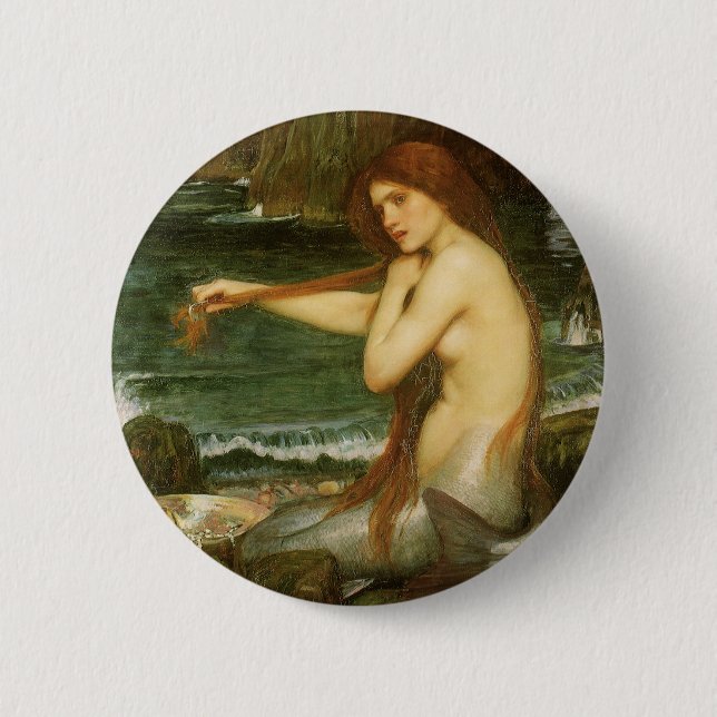 Badge Rond 5 Cm Sirène par John William Waterhouse (Devant)