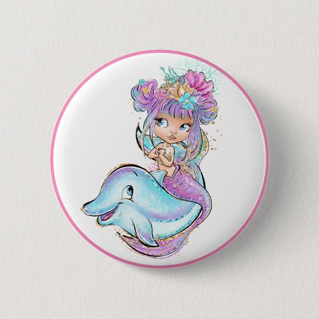 Badge Rond 5 Cm Sirène pourpre (Devant)