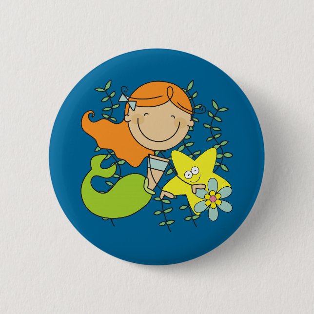 Badge Rond 5 Cm Sirène rousse (Devant)