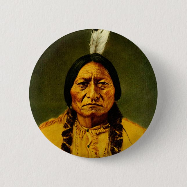 Badge Rond 5 Cm Sitting Bull Amérindien (Devant)