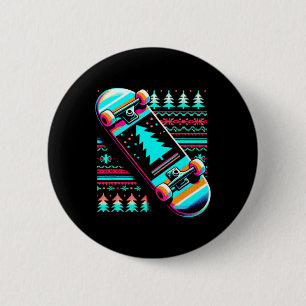 Badge Rond 5 Cm Skateboard Noël - Vintage Skateboarding Laid
