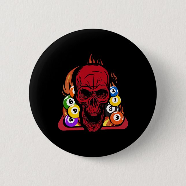 Badge Rond 5 Cm Skeleton Billard Joueur Snooker Pool Billard Rac (Devant)