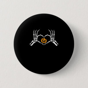 Badge Rond 5 Cm Skeleton Coeur main Halloween Costume Citrouille
