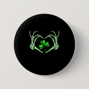 Badge Rond 5 Cm Skeleton Coeur main Shamrock Jour de la Saint Patr