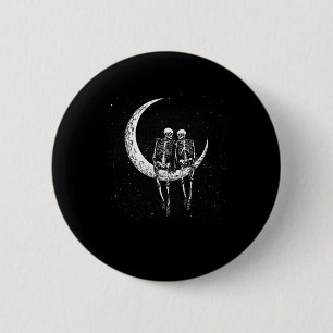 Badge Rond 5 Cm Skeleton Couple Sur Lune Amusants Costume Hallowee
