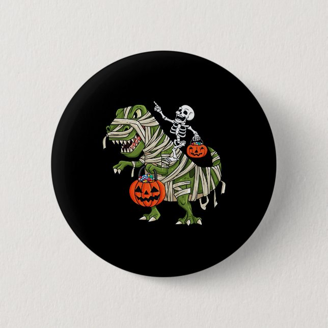 Badge Rond 5 Cm Skeleton équitation maman T Rex Halloween Garçons  (Devant)