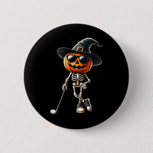 Badge Rond 5 Cm Skeleton Golf Citrouille Golfing Halloween Cos