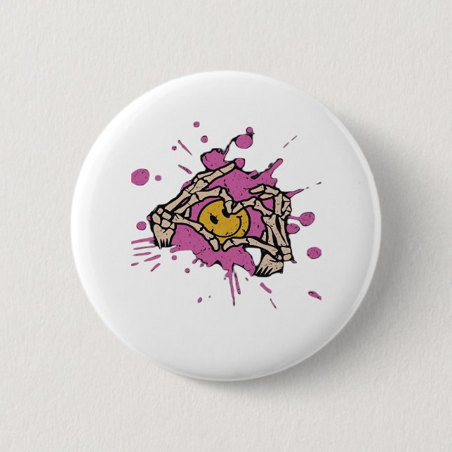 Badge Rond 5 Cm Skeleton Hand Heart Show Classic (Devant)