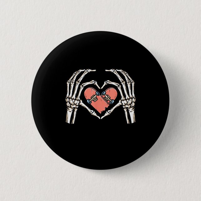 Badge Rond 5 Cm Skeleton Hand Heart Skateboard Valentines Day Funn (Devant)