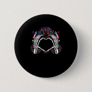 Badge Rond 5 Cm Skeleton Hand Heart USA Patriotic American