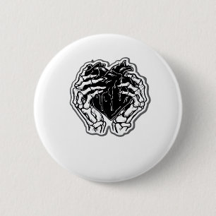 Badge Rond 5 Cm Skeleton Heart Hands Drôle