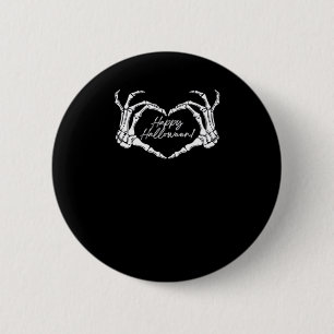 Badge Rond 5 Cm Skeleton Heart Hands, Happy Halloween Skeleton, Ha
