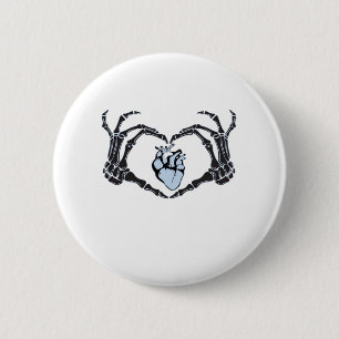 Badge Rond 5 Cm Skeleton Heart Mains Design Classique Pour Hallowe