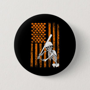 Badge Rond 5 Cm Skeleton Joueur De Baseball Fan Skeleton Halloween