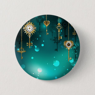 Badge Rond 5 Cm Skeleton Keys on Green Background