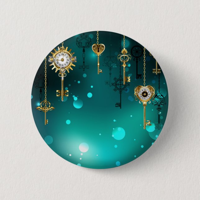 Badge Rond 5 Cm Skeleton Keys on Green Background (Devant)